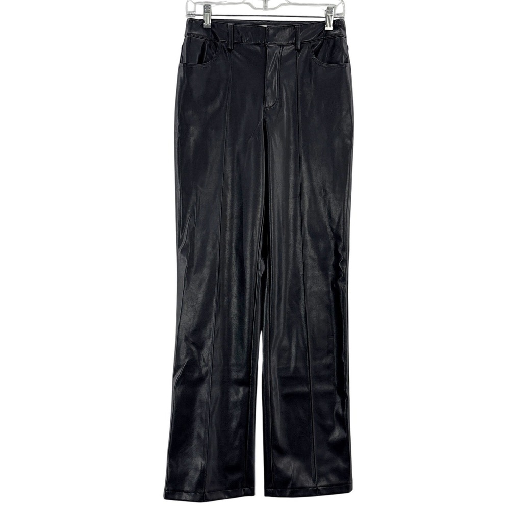Stradivarius STR Faux Leather‎ Pants Women's Size 4 Black Mid Rise Straight Leg